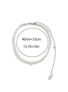 1件仿珍珠流苏项链，新娘长款珍珠项链，身体链，胸链装饰，简约几何优雅仿珍珠身体链，婚纱肩链装饰，女士珠宝礼物，情人节配饰