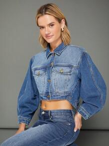 WESTFADE Chaqueta de camionero con mangas globo de denim de algodón premium