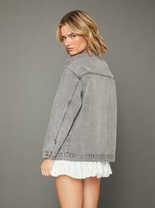 WESTFADE Premium 91% Cotton Denim Oversized Boyfriend Jacket  - Grey - View 2