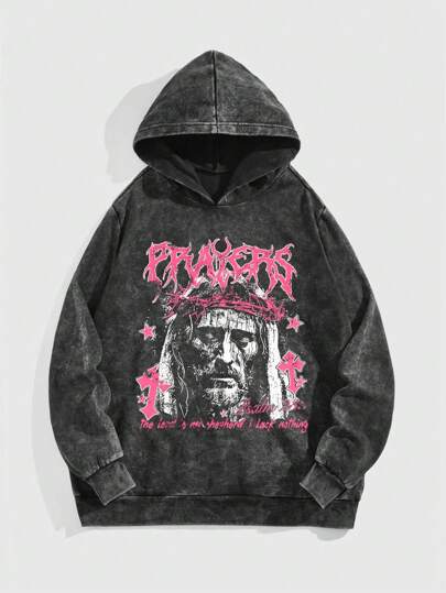 Street Life Men Fashion Washed Graphic Hoodie Sweatshirt