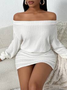 SHEIN SXY Off-Shoulder Furry White Dress - White - View 4