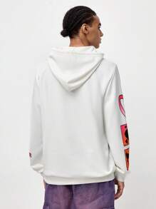 ROMWE MEN ROMWE Avant Men's Drawstring Front Print Hooded Sweatshirt, Casual Everyday Wear, School - White - View 4