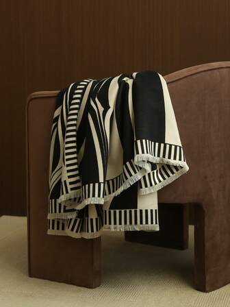 1 件黑白抽象设计仿羊毛提花盖毯，适用于沙发、床、户外野餐、宠物、汽车、飞机、办公室、露营 - 简单的礼物，多功能的日常用途