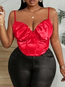 Maweii Plus Size Solid Color Minimalist Summer Cami Top - Red - View 4