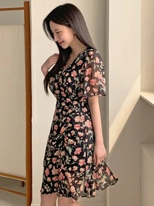 DAZY 女士印花短袖休闲迷你连衣裙，夏季度假波西米亚风吊带裙 - 彩色 - 查看 4