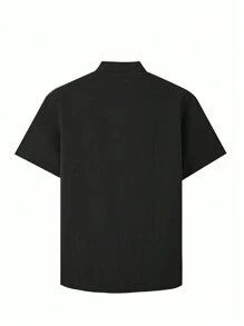 Camisa negra de manga corta y botones de unicolor para hombre, de verano - Negro - Ver 2