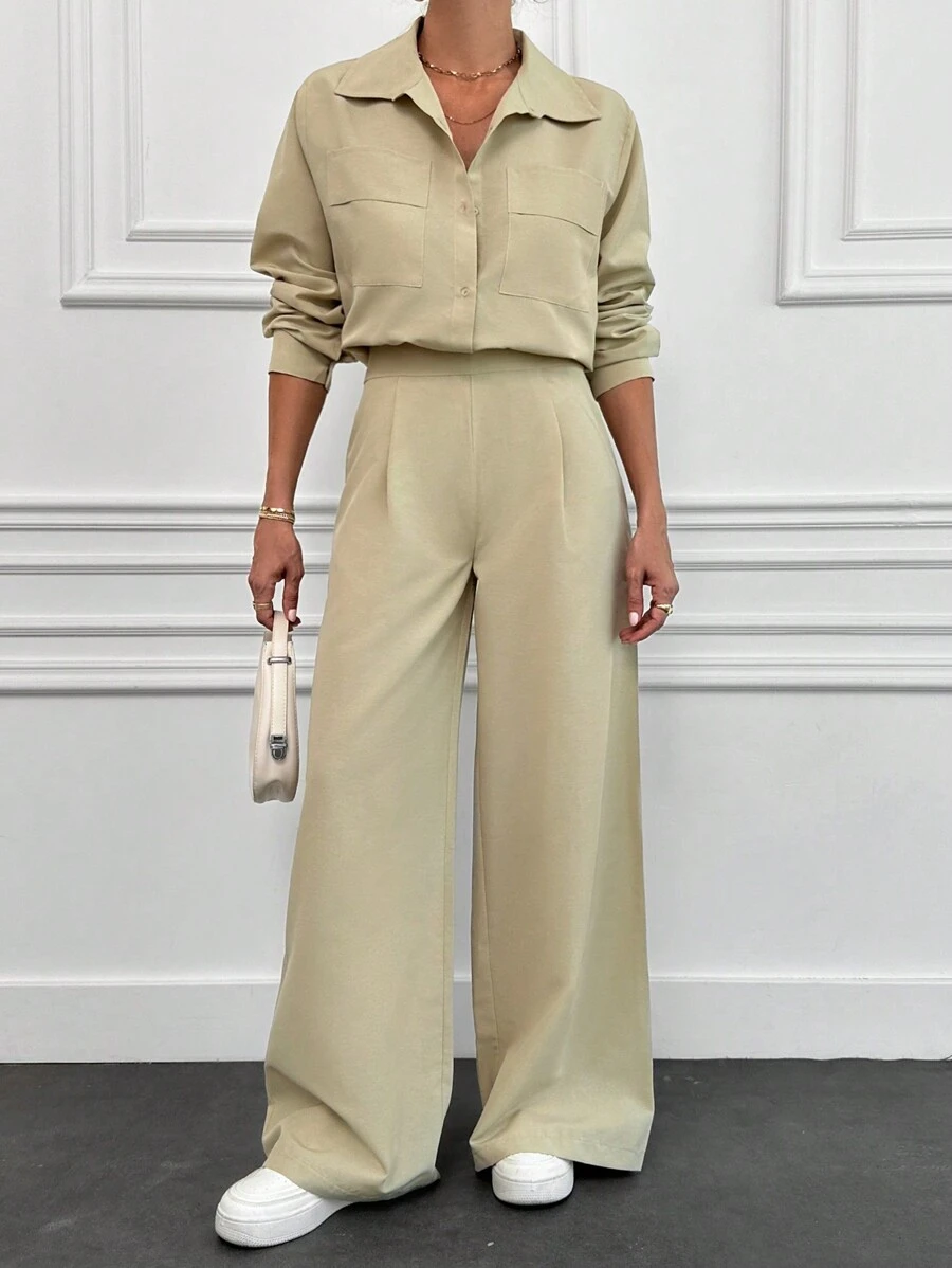 EURMUSE Beige Two Pieces Shirt And Pant - Beige - View 1