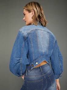 WESTFADE Chaqueta de camionero con mangas globo de denim de algodón premium