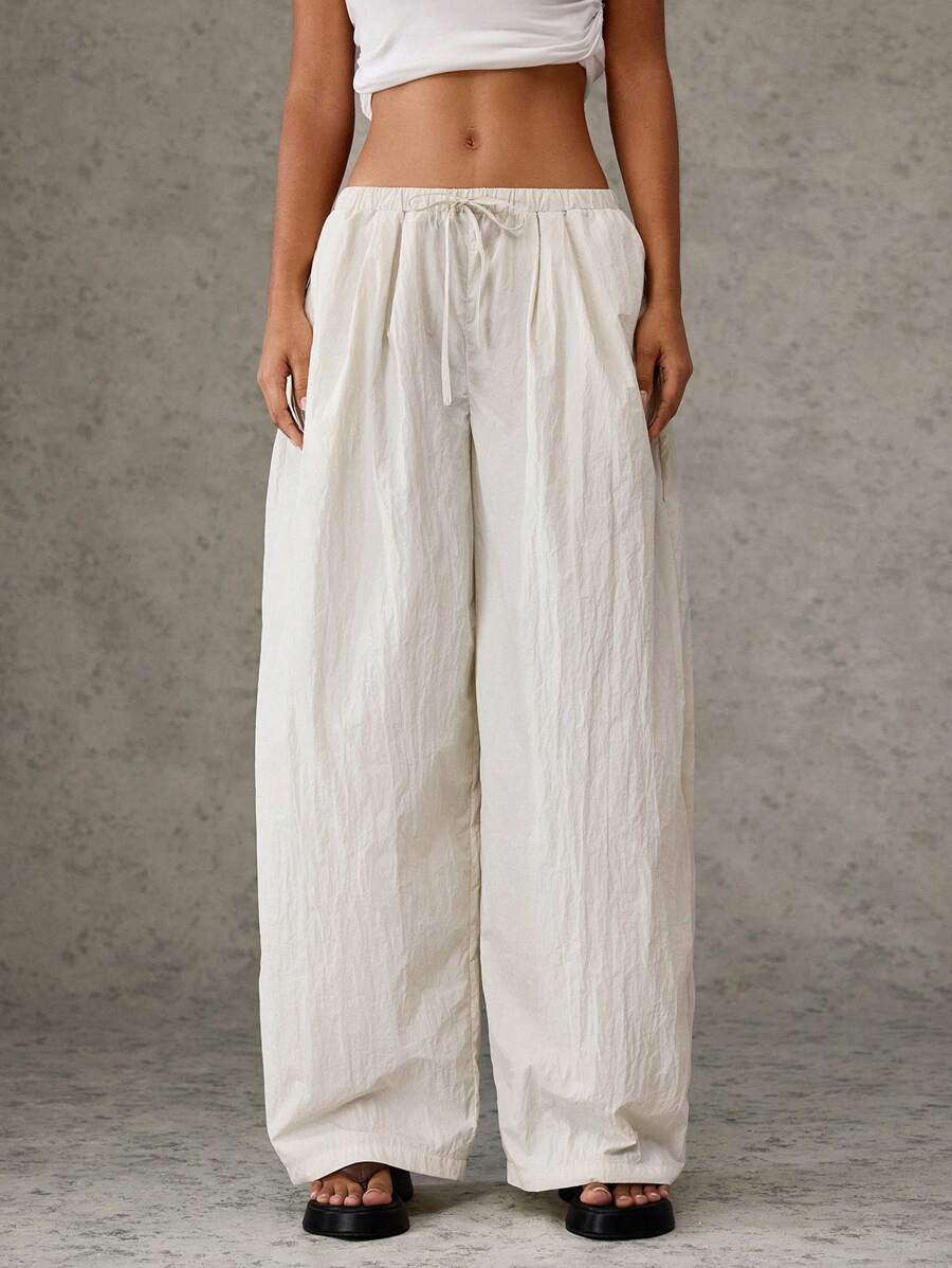 Forever 21 Calça Casual de Perna Larga com Amarração na Cintura de Cor Sólida - Damasco - Visão 1