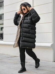 RueChic Plus Women's Zip Up Hooded Puffer Coat, For Winter