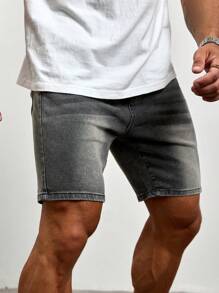 Manfinity Homme Pantalones Cortos Vintage De Mezclilla Con Bolsillo Oblicuo Y Talla Grande Para Hombres - Gris - Ver 5