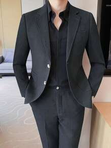 Manfinity Mode Men's Plain And Simple Long Sleeve Long Pants Suit For Daily Wear - Black - View 3