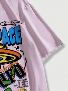 ROMWE MEN Street Life 男款alien & Slogan圖案t恤 - 粉色 - 查看 6