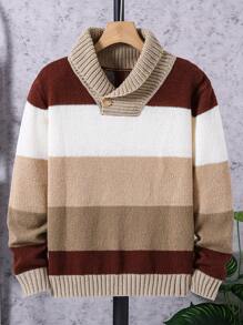 Maglione casual lavorato a maglia con colletto a contrasto a righe per ragazzo pre-adolescente