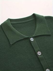 Cárdigan holgado de punto liso para hombre, jersey informal de manga larga con botones, elástico y transpirable con cuello - Verde - Ver 3