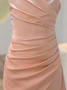 SHEIN Vestido formal largo con abertura y tirantes finos elegante para niñas preadolescentes, para presentaciones, bodas y fiestas de cumpleaños - Rosa - Ver 6