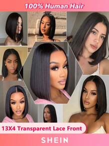 Short Bob Wig Human Hair Straight Bob Frontal Wigs 13X4 Lace Frontal Bob Wig Human Hair Pre Plucked With Baby Hair Natural Black