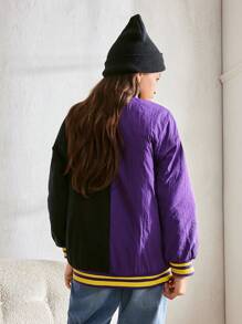 Tween Girls' Baseball Collar Oversized Casual Contrast Color Print Long Sleeve Jacket Sweatshirt - Multicolor - View 2