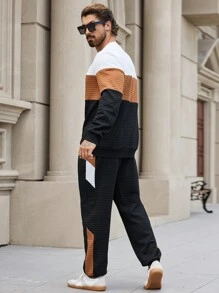 Manfinity Homme 2pcs Men's Patchwork Pullover Sweatshirt Set - Yellow - View 2