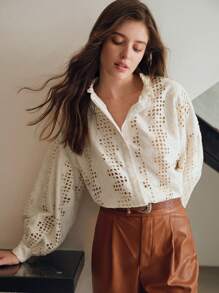 MOTF STUDIO SOLID SCHIFFY LANTERN SLEEVE SHIRT - White - View 5
