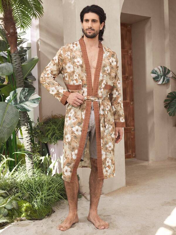 Manfinity ChillVibe Robă kimono pentru bărbați, cu mânecă lungă, cu imprimeu mozaic