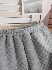 SHEIN Conjunto de calças casuais soltas com cós acolchoado de diamante para meninas, 2 peças, inverno grosso e quente