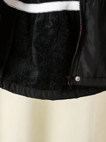 Young Girl Casual Patchwork Polar Fleece Hooded Jacket With Drawstring, Thick Warm Padded Coat - Multicolor - View 5