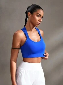 POWERISTA Powerista Mujer Sujetador deportivo simple de un solo color con diseño cruzado