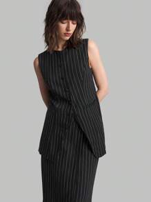 Ontre 2 件女式条纹印花无袖上衣和迷你裙套装 - 黑色 - 查看 1