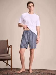 EverLounge Męskie szorty codzienne z nadrukiem na całej powierzchni - Niebieski - Zobacz 1