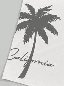 Manfinity VCAY 男士字母和棕櫚樹紋印花短袖t恤和短褲針織休閒2件套組