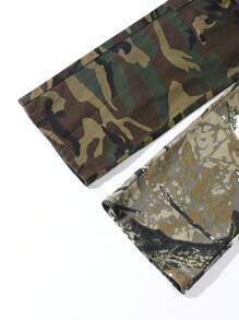 Vintage Streetwear Hose mit Farbblöcken und Camouflage-Muster für Kleine Tween Mädchen - Armeegrün - Übersicht 5