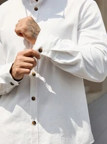 Manfinity Homme Men's Solid Color Button-Up Shirt And Pants Suit, Minimalist