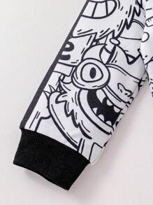 Fall Winter Baby Boys' Cartoon Monster Print Hoodie Sweatshirt & Pants 2pcs Casual Outfit - Black and White - View 6