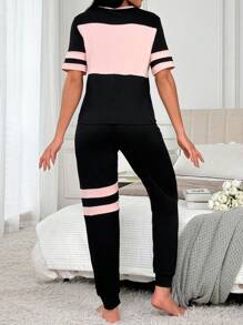 Lazeform 女士彩色块字母和睫毛印花短袖上衣和长裤睡衣套装 - 淺粉色 - 查看 6