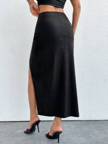 EURMUSE Women's Split Hem Fitted Elegant Charming Fashion Skirt - Black - View 3