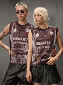 Manfinity Roghcode Men's Casual Colorblock Guitar & Letter Graphic Sweater Vest, Spring & Summer