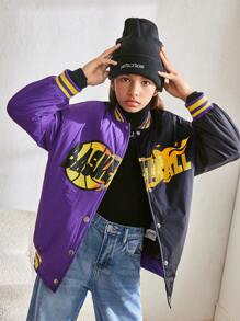 Tween Girls' Baseball Collar Oversized Casual Contrast Color Print Long Sleeve Jacket Sweatshirt - Multicolor - View 5