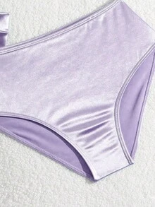 Tween Girl Halter Neck Vacation Swimwear Set - Bikini Set Top And Bottom With Tie Swimskirt Summer Beach - Purple - View 3