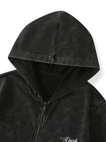 Manfinity Homme Men's Spring & Autumn Letter & Hand Gesture Printed Zip-Up Hoodie, Zipper Hooded Sweatshirt - Black - View 3