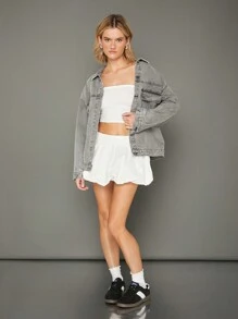 WESTFADE Premium 91% Cotton Denim Oversized Boyfriend Jacket  - Grey - View 4