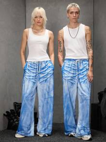 Manfinity UZERO Pantalón de chándal casual de pierna recta corte relajado con estampado de punto para hombre, Halloween