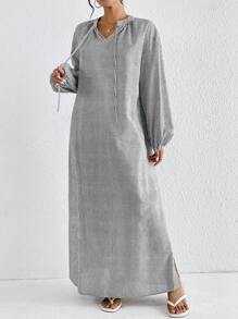 Mulvari Women Striped Print Casual Arabic Style Dress, Modest Long Sleeve Dress Perfect For Beach/Casual/Vacation/Homewear/Daily Wear