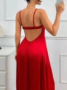 RueChic Red Drapped Detsled Long Dress - Red - View 2
