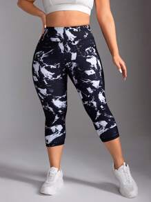 SHEIN Sport Studio Legginsy 7/8 z wysokim stanem i nadrukiem na całej powierzchni, sportowe spodnie do jogi na co dzień