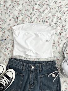 Attitoon Women's Casual Tight Short Bustier Top Suitable For Summer, With Oceanic Prints Including Starfish, Seashell Tube Top - White - View 2