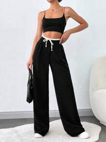 SHEIN Tall PANTALÓN CÓMODO NEGRO Y BLANCO PARA MUJER ALTA - Negro - Ver 6