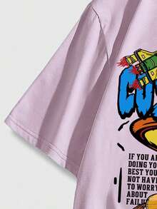 ROMWE MEN Street Life 男款alien & Slogan圖案t恤 - 粉色 - 查看 5