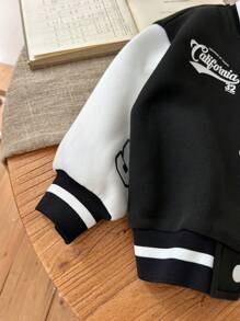 SHEIN Herfst winter babymeisje/jongen schattig gemengd kleur letterpatroon opstaande kraag jas
