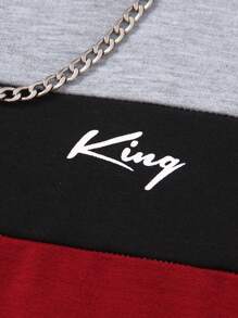 男童三色拼接英文字母印花圆领长袖卫衣，休闲秋冬款 - 彩色 - 查看 5